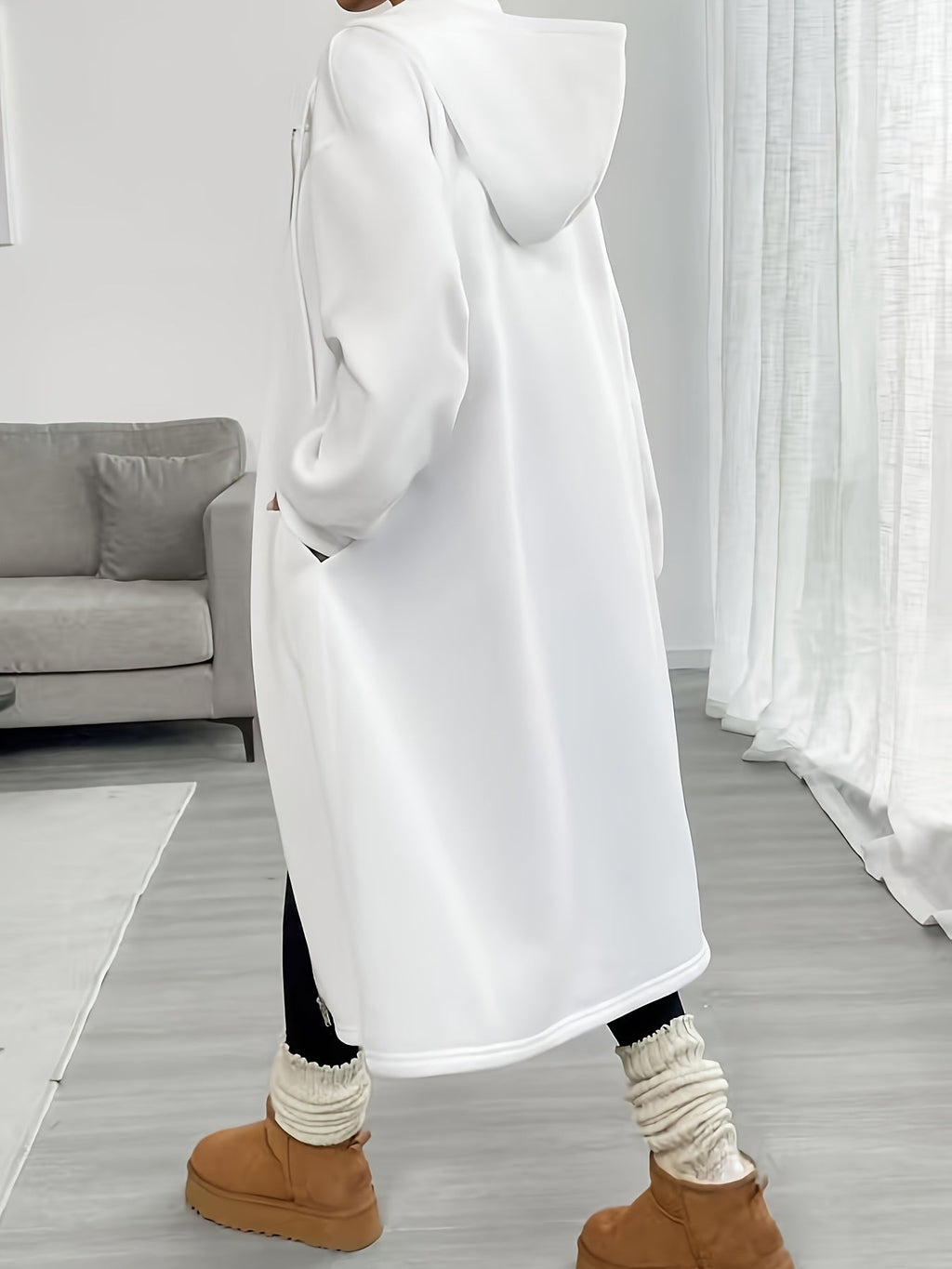 Women's Relaxed Knit Hoodie Cardigan with Full-Length Zip