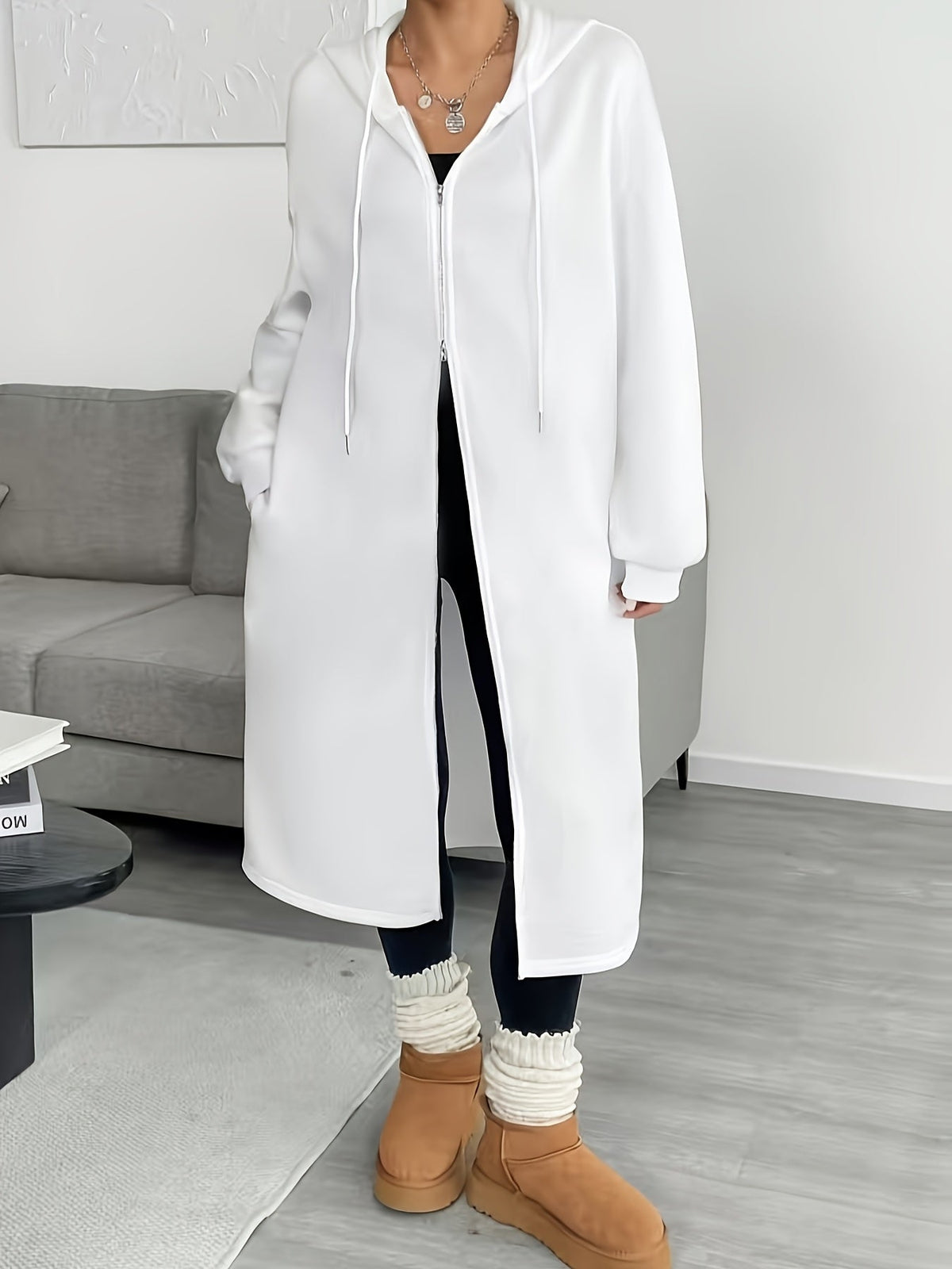 Women's Relaxed Knit Hoodie Cardigan with Full-Length Zip