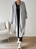 Women's Relaxed Knit Hoodie Cardigan with Full-Length Zip - Light Grey