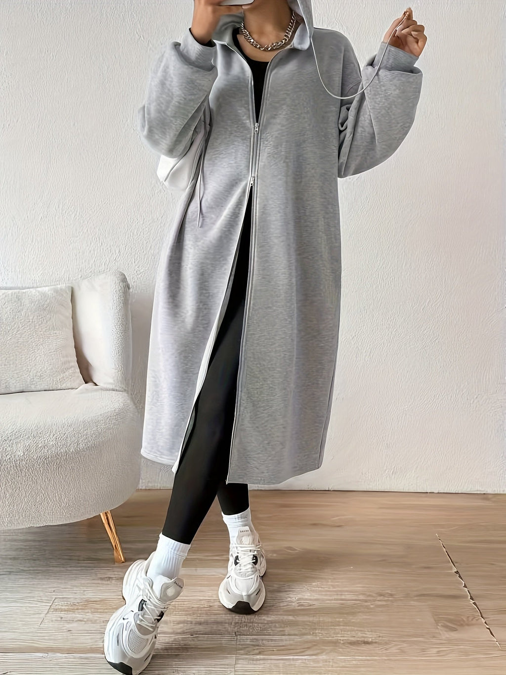 Women's Relaxed Knit Hoodie Cardigan with Full-Length Zip