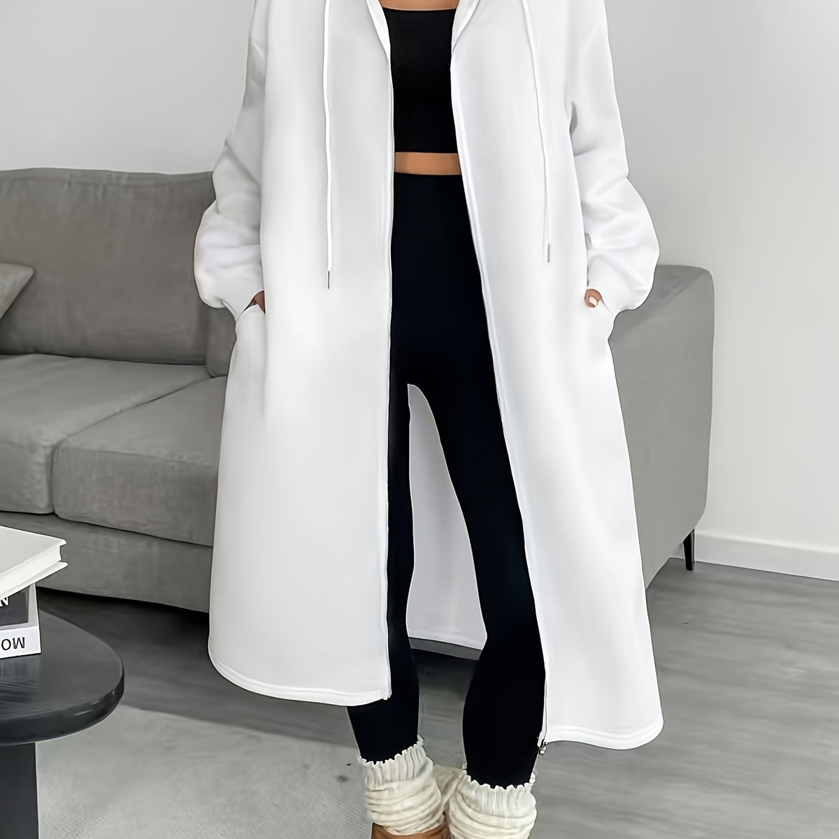 Women's Relaxed Knit Hoodie Cardigan with Full-Length Zip