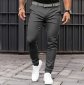 Men's Smart Jogger-Cut Trousers with Flat Front and Stretch - Dark Grey