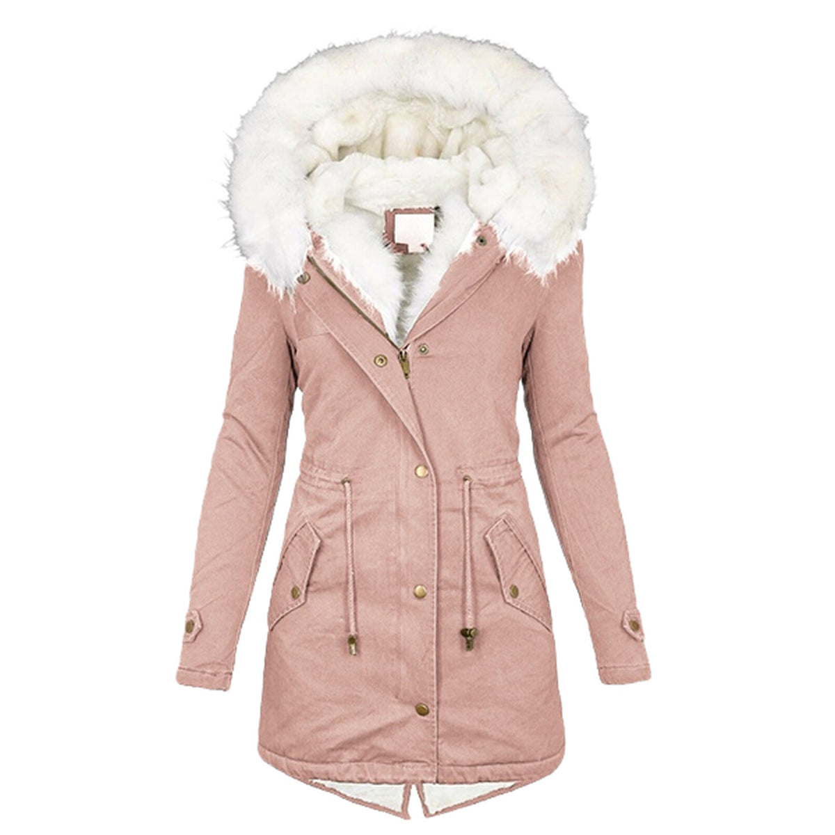 Women's Waterproof Hooded Parka with Adjustable Waist - Light Pink