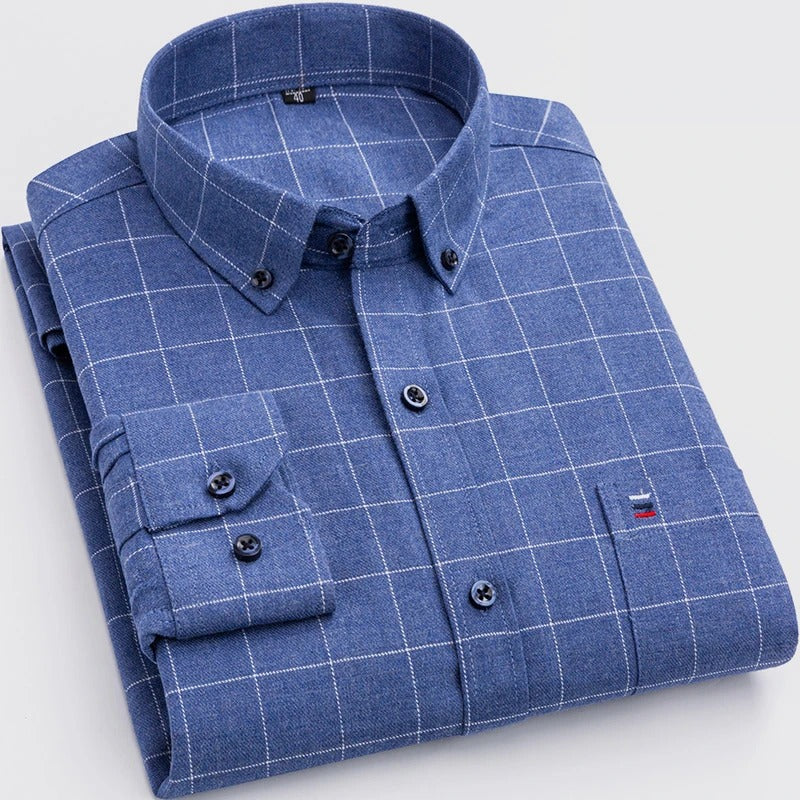 Men's Pure Cotton Check Shirt for Office or Weekend - Ocean Blue