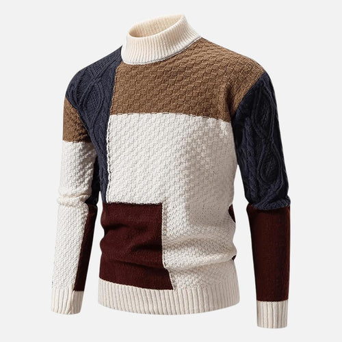 Men's Casual Patch Roll Neck Pullover in Soft Light Knit