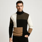 Men's Casual Patch Roll Neck Pullover in Soft Light Knit