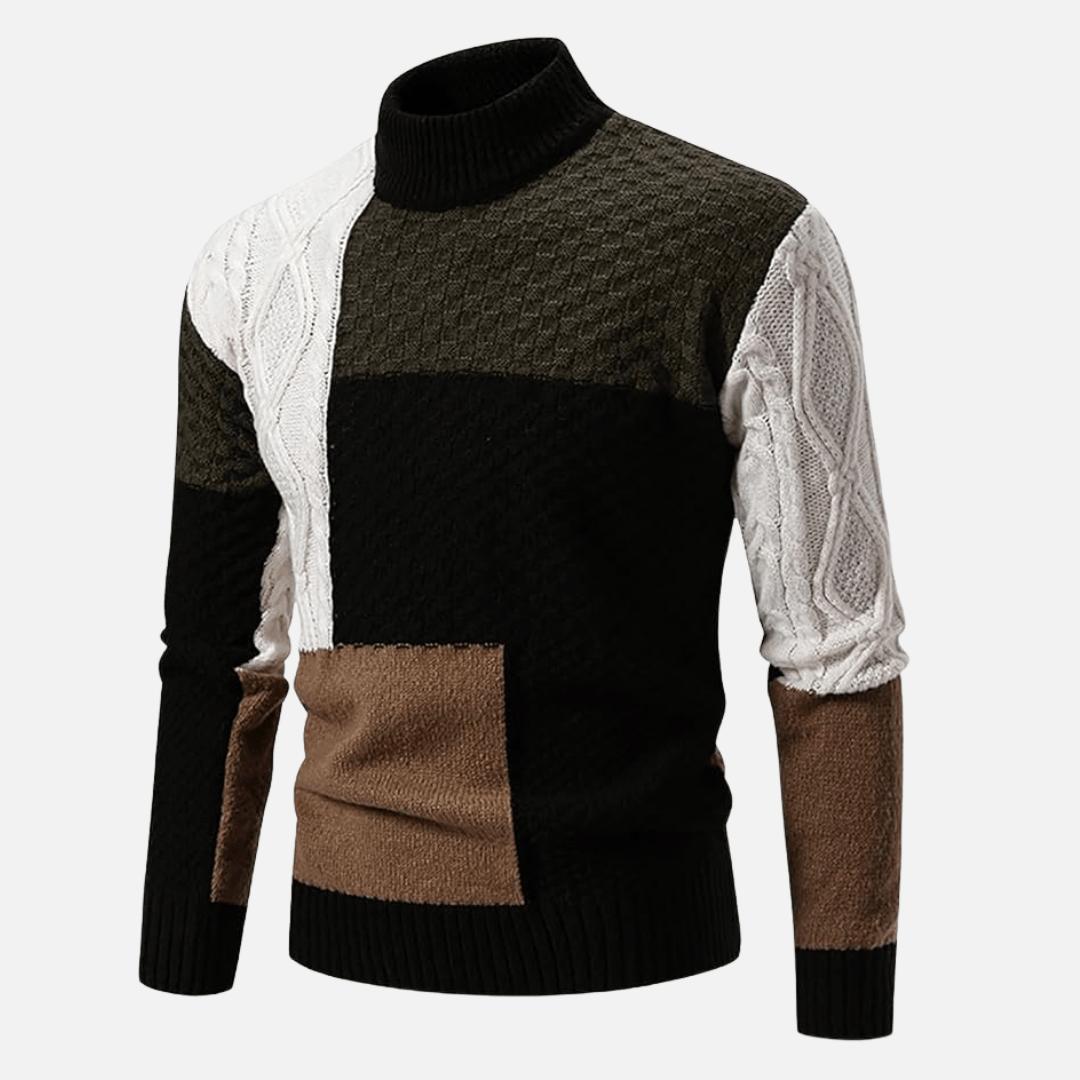 Men's Casual Patch Roll Neck Pullover in Soft Light Knit