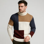 Men's Casual Patch Roll Neck Pullover in Soft Light Knit - Red