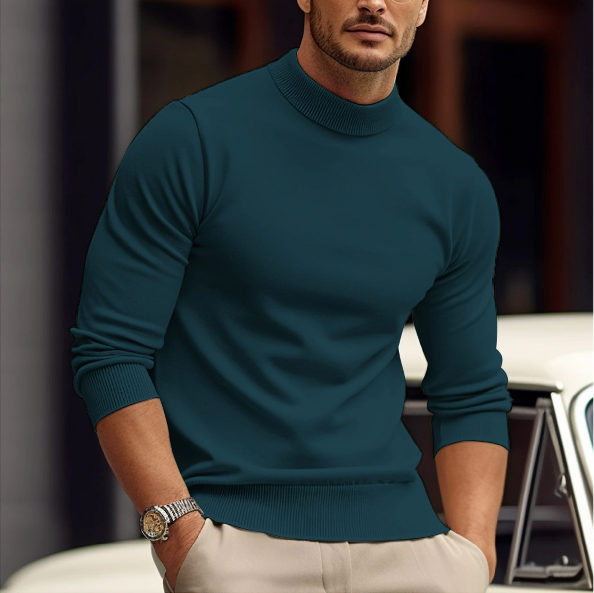 Men's Close-Fit Soft Knit Roll Neck for Smart Evenings