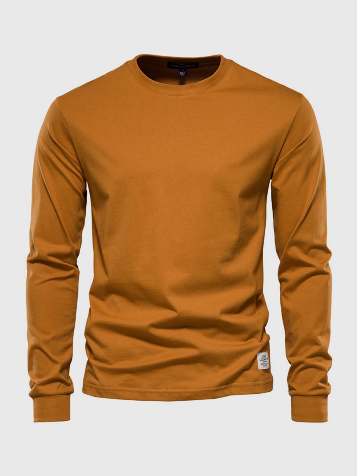 Men's Straight-Cut Ribbed Crew Neck Cotton Top - Mustard Yellow