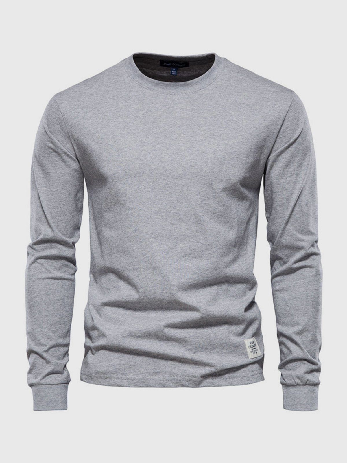 Men's Straight-Cut Ribbed Crew Neck Cotton Top - Light Grey