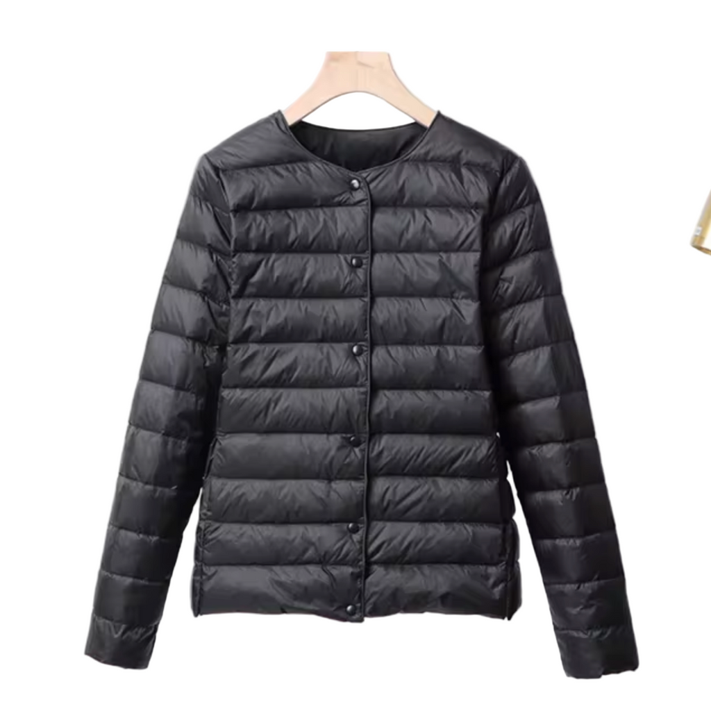 Women's Waist-Defining Short Puffer Jacket in Featherlight Fabric - Black