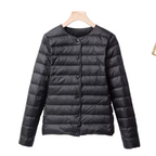 Women's Waist-Defining Short Puffer Jacket in Featherlight Fabric - Black