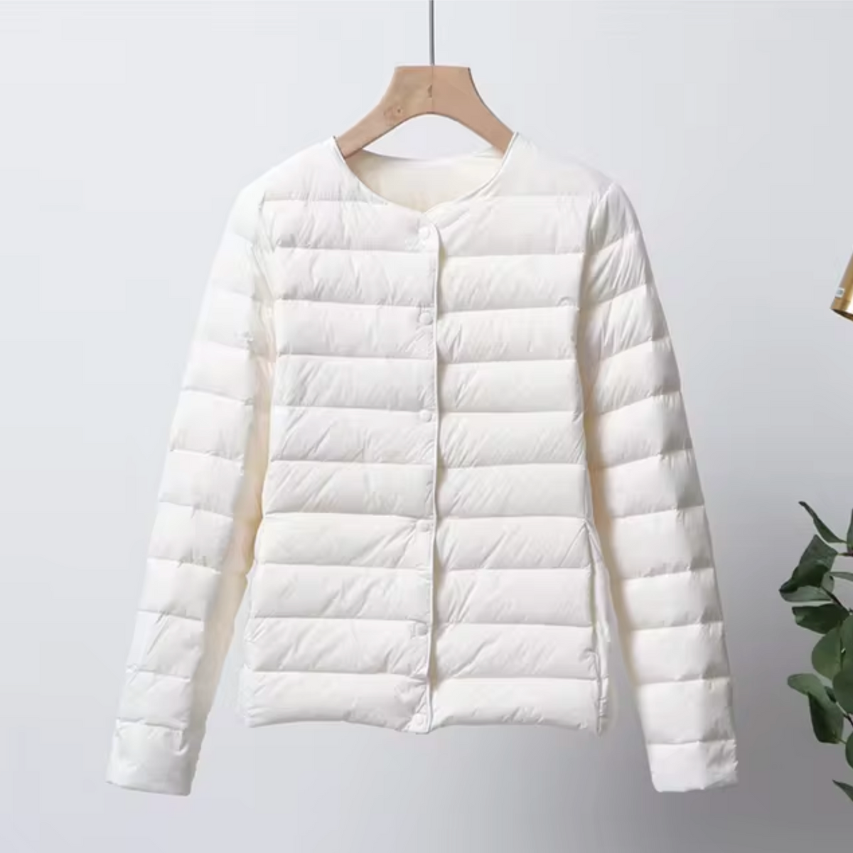 Women's Waist-Defining Short Puffer Jacket in Featherlight Fabric - White