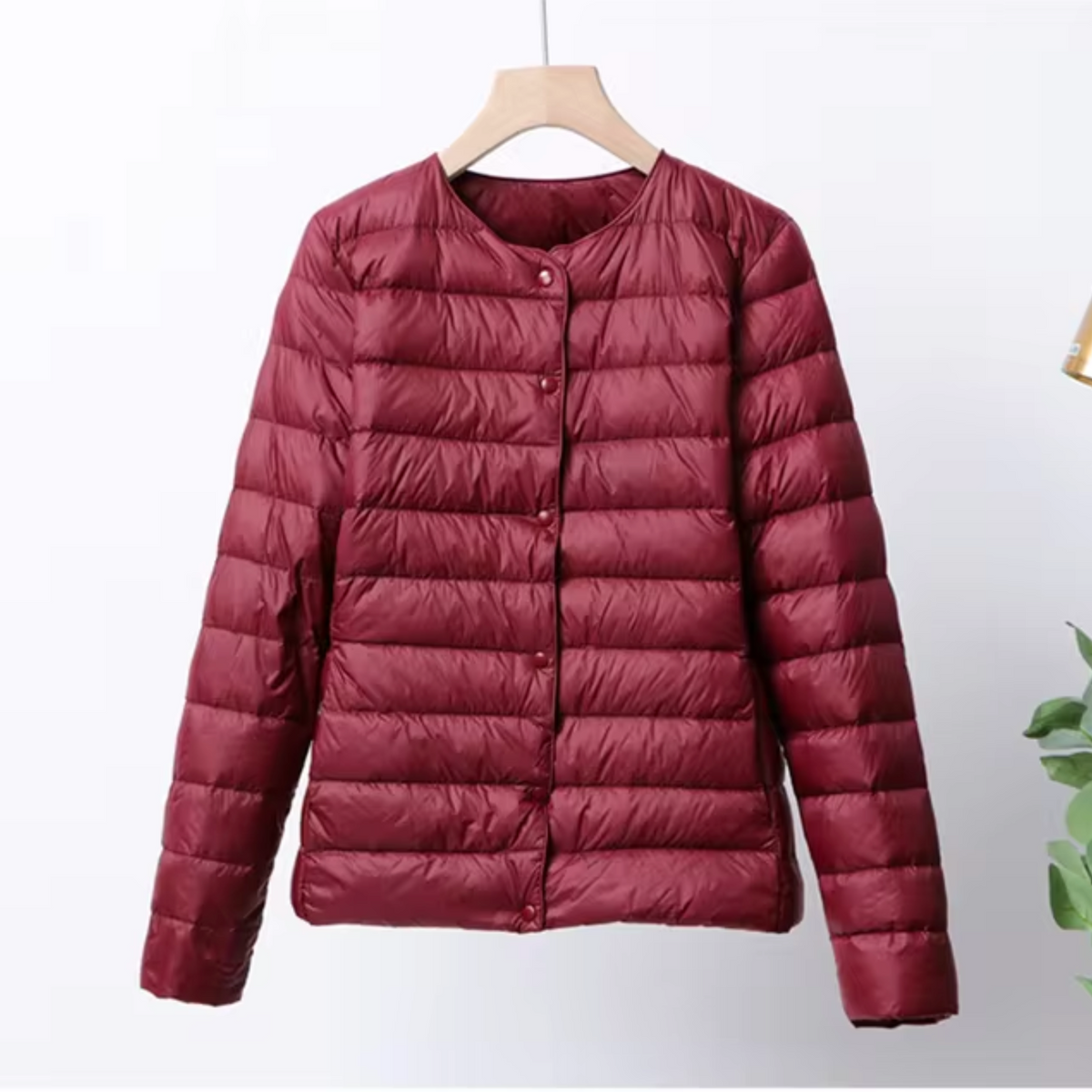 Women's Waist-Defining Short Puffer Jacket in Featherlight Fabric - Red