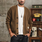Men's Roomy-Pocket Thick Knit Cotton Cardigan in a Loose Cut