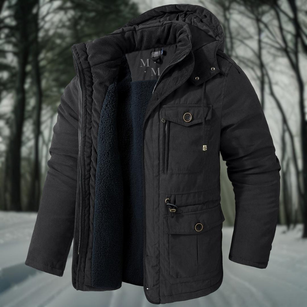 Men's Thickly Insulated Relaxed Parka with Waist Adjusters - Black