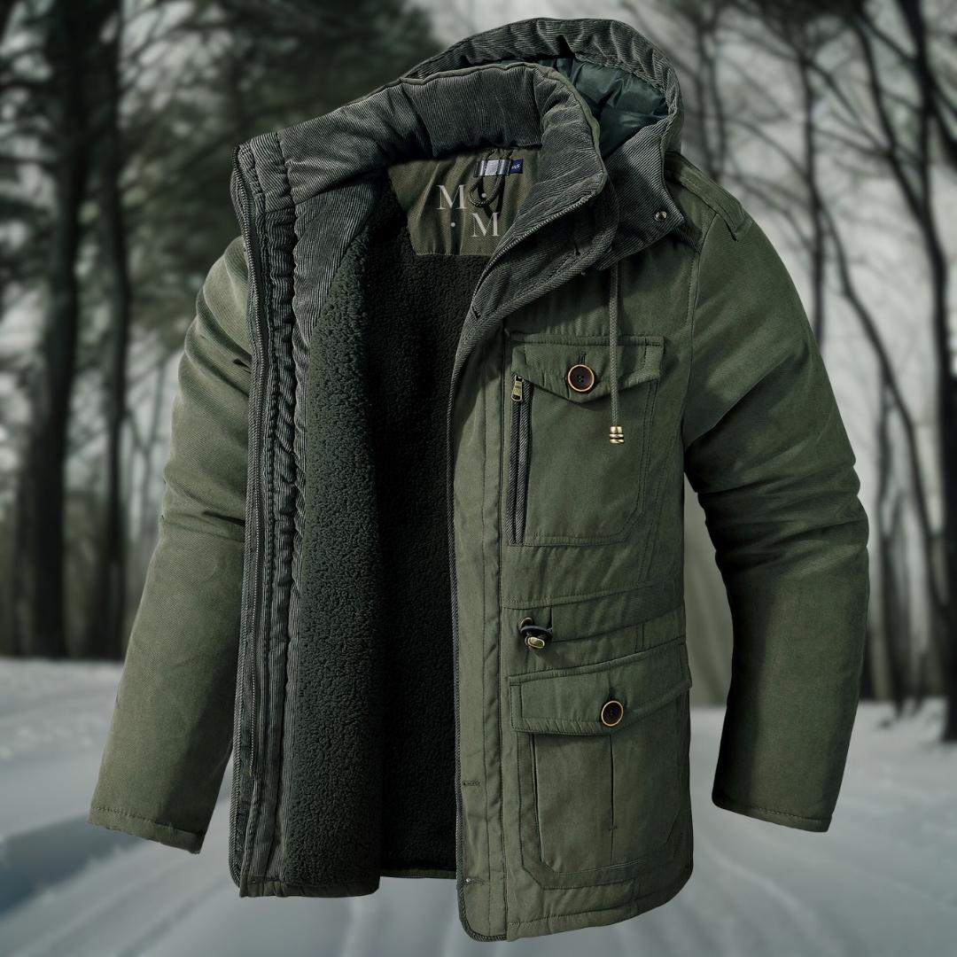 Men's Thickly Insulated Relaxed Parka with Waist Adjusters - Army Green