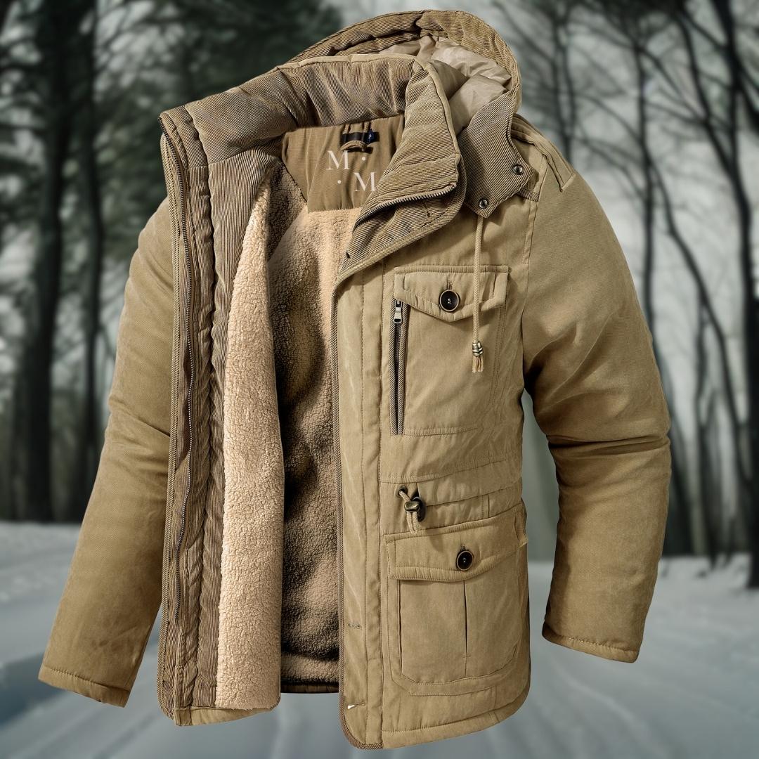 Men's Thickly Insulated Relaxed Parka with Waist Adjusters - Khaki