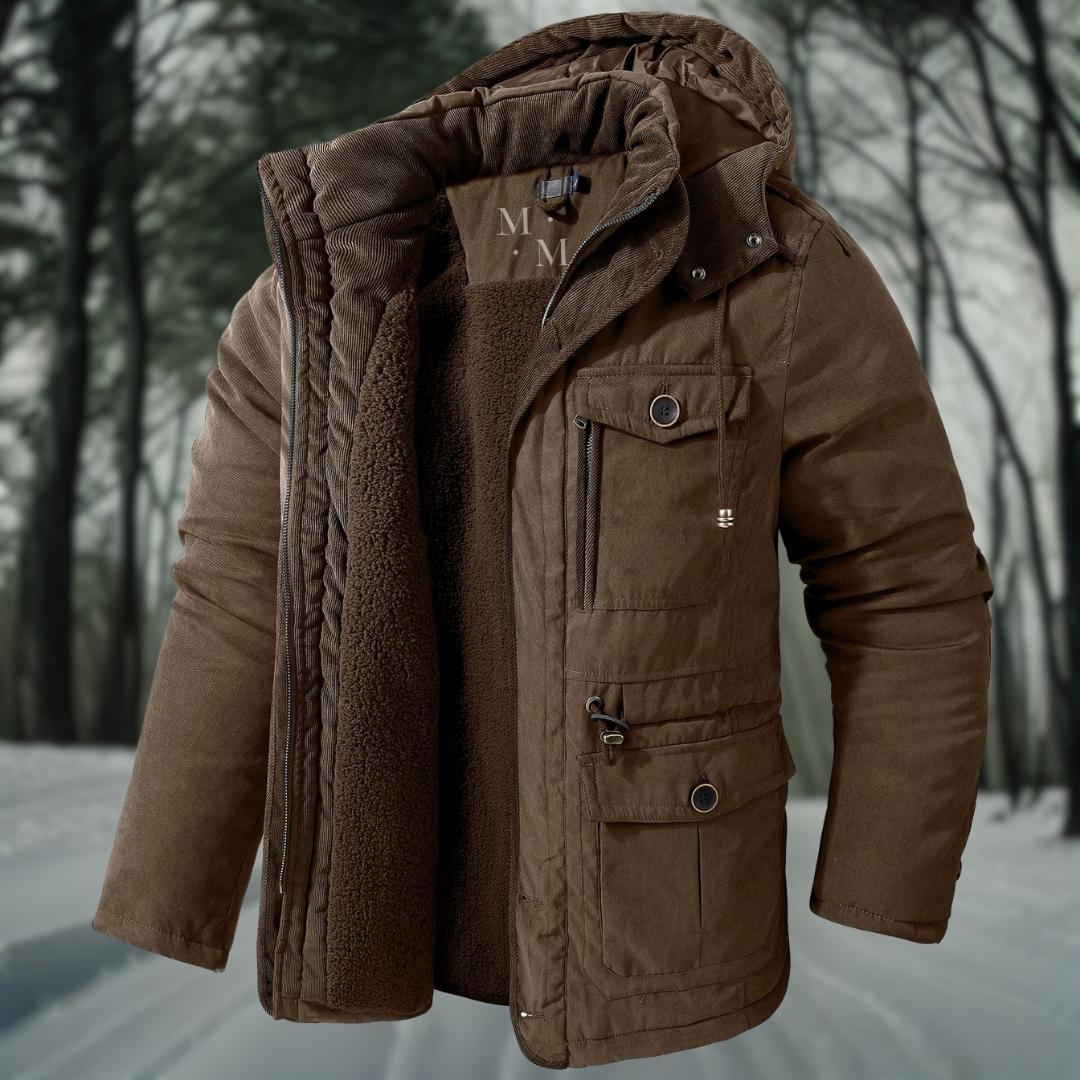 Men's Thickly Insulated Relaxed Parka with Waist Adjusters - Brown