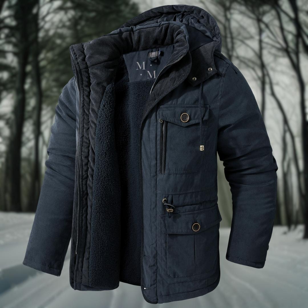 Men's Thickly Insulated Relaxed Parka with Waist Adjusters - Dark Blue