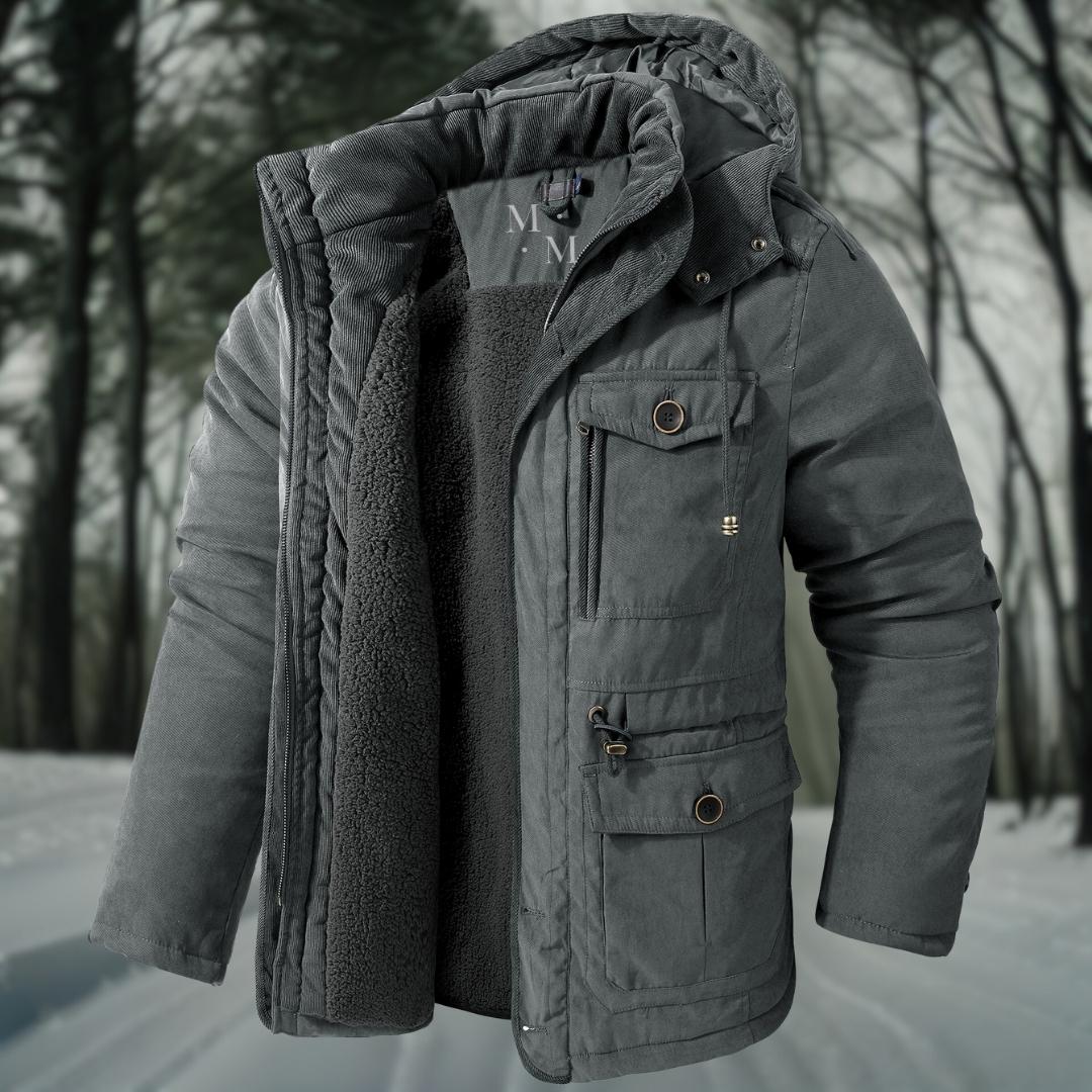 Men's Thickly Insulated Relaxed Parka with Waist Adjusters - Grey