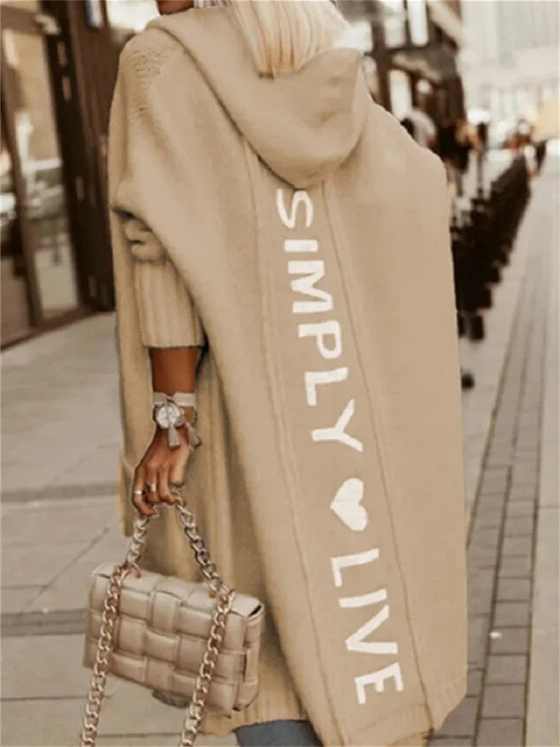Women's Oversized Longline Coatigan with Hood for Travel Days - Beige