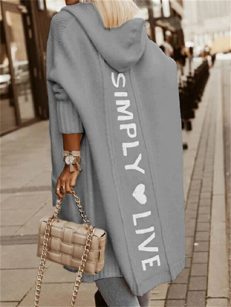 Women's Oversized Longline Coatigan with Hood for Travel Days - Grey