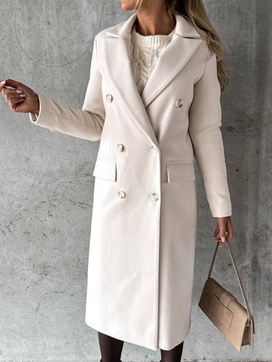 Women's Softly Waisted Wide-Lapel Coat with Room for Layers - White