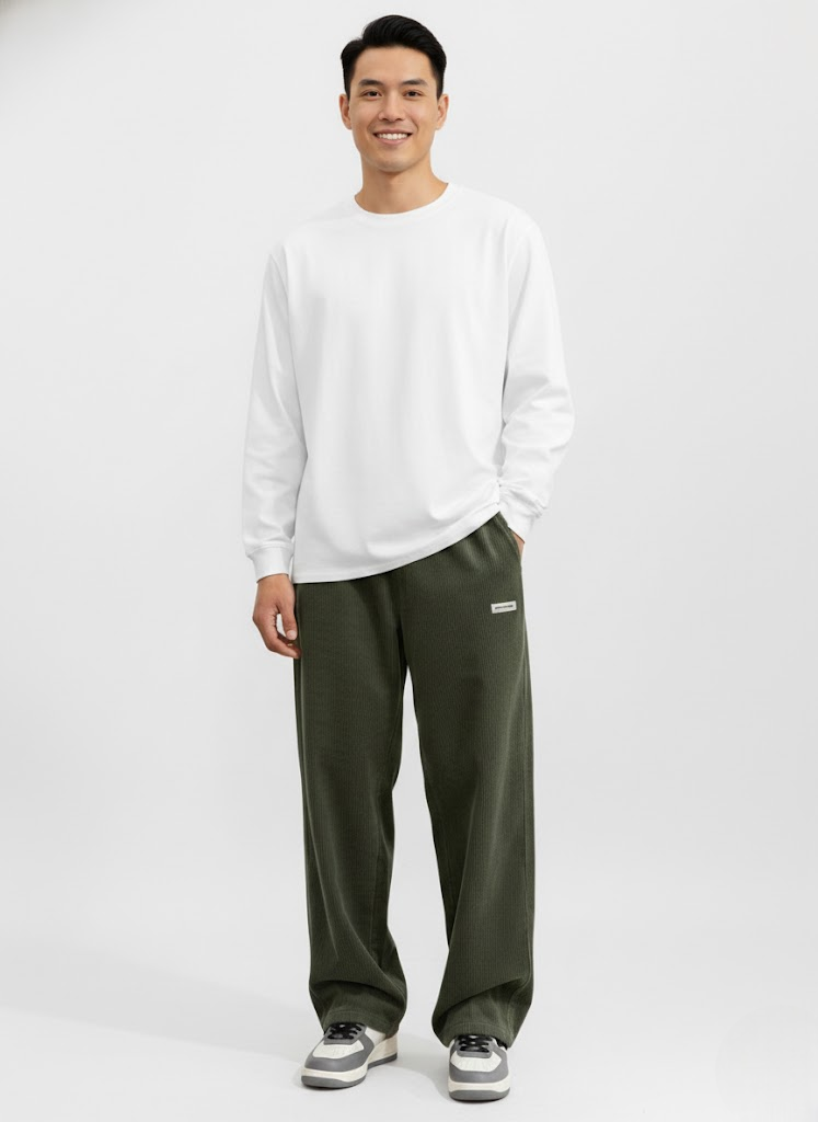 Men's Streetwear Corduroy Trousers with Drawstring Waist - Green