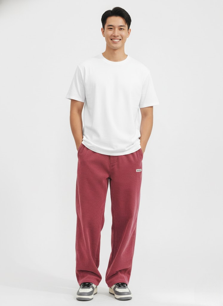 Men's Streetwear Corduroy Trousers with Drawstring Waist - Red