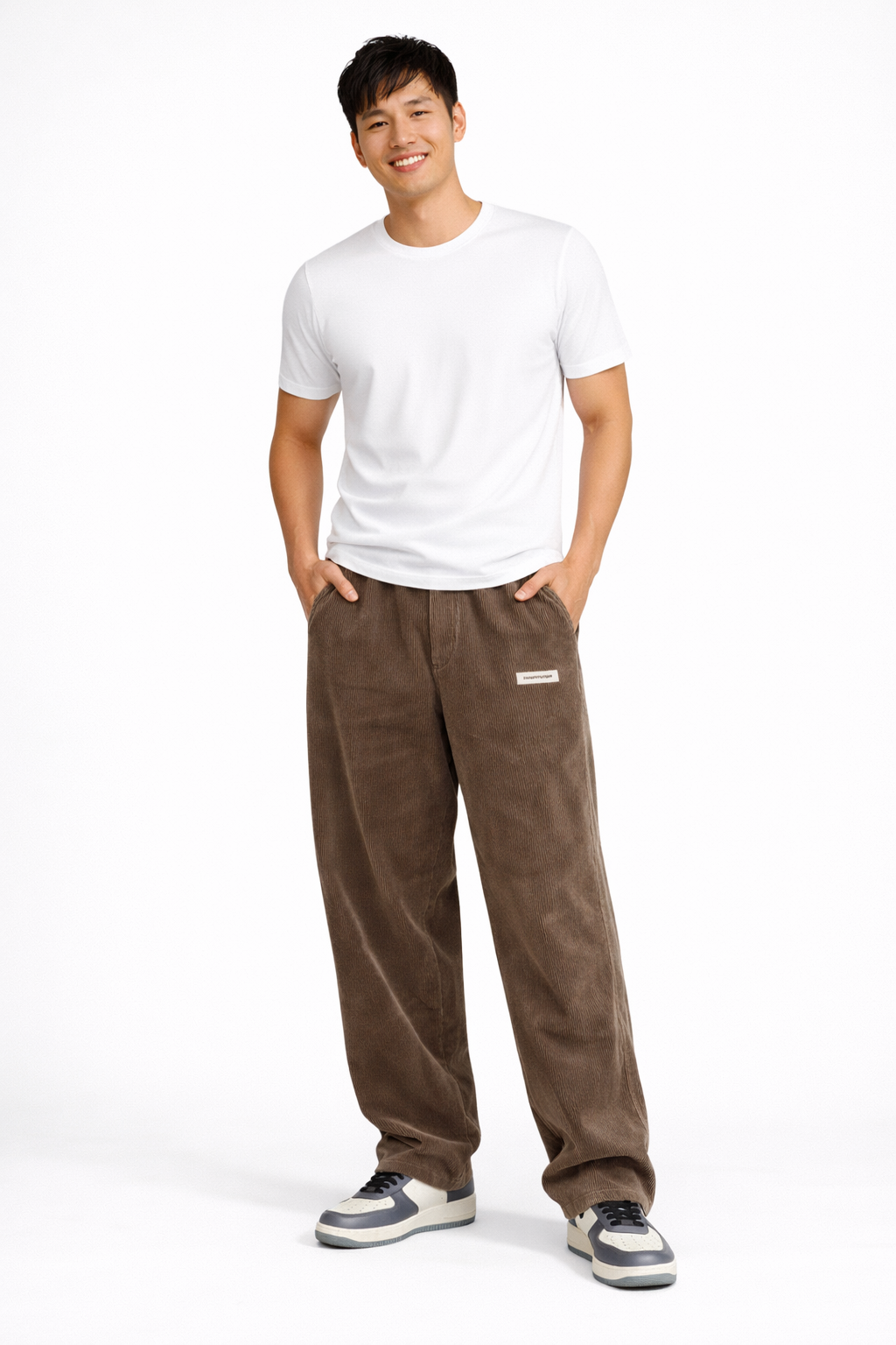 Men's Streetwear Corduroy Trousers with Drawstring Waist - Brown