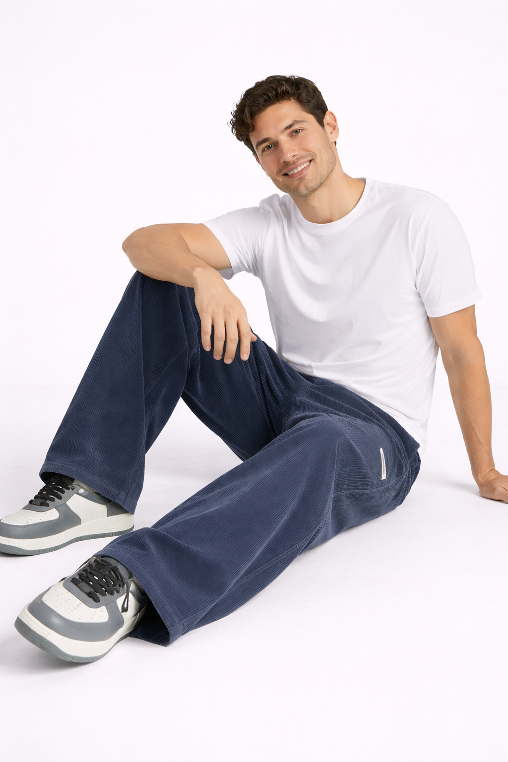 Men's Streetwear Corduroy Trousers with Drawstring Waist - Blue