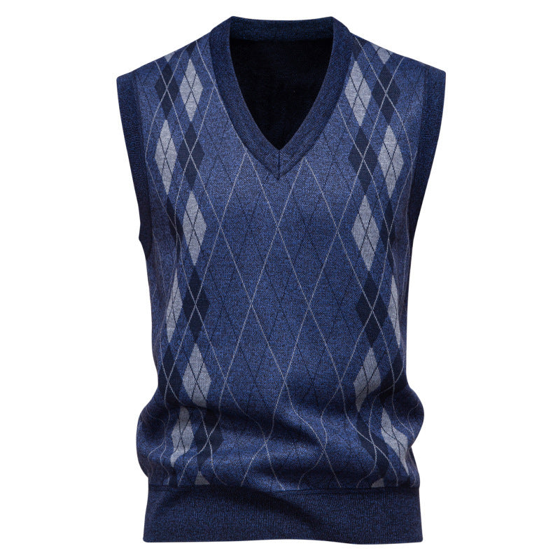 Men's Cotton-Blend Diamond-Knit Sleeveless Jumper with V-Neck