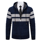 Men's Plush-Lined Knitted Zip Hoodie with Side Pockets