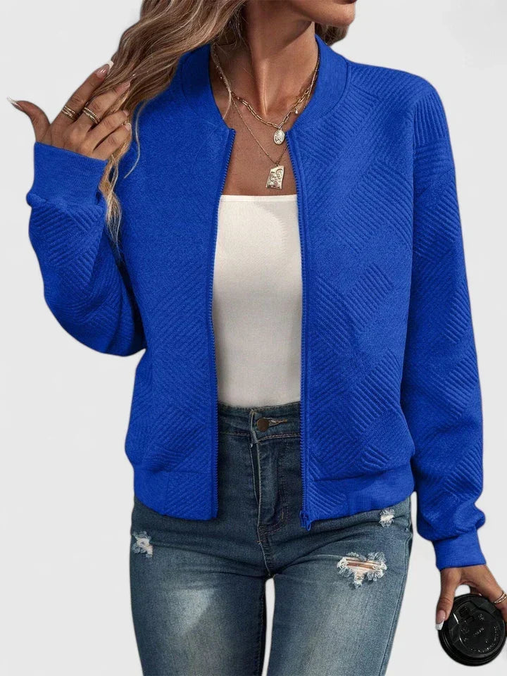 Women's Light Transitional Bomber with Patterned Surface - Blue