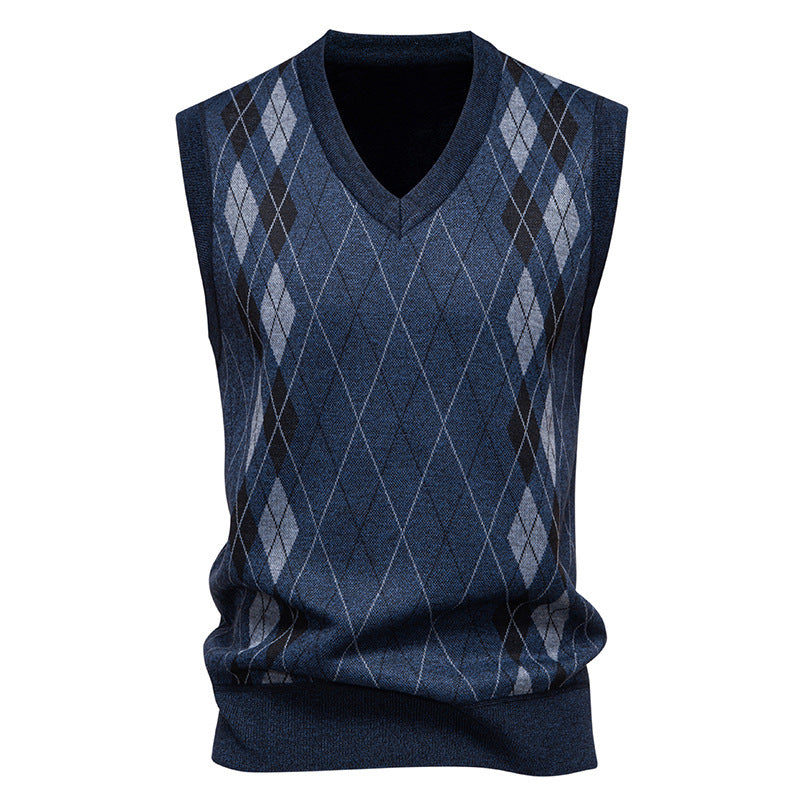 Men's Cotton-Blend Diamond-Knit Sleeveless Jumper with V-Neck