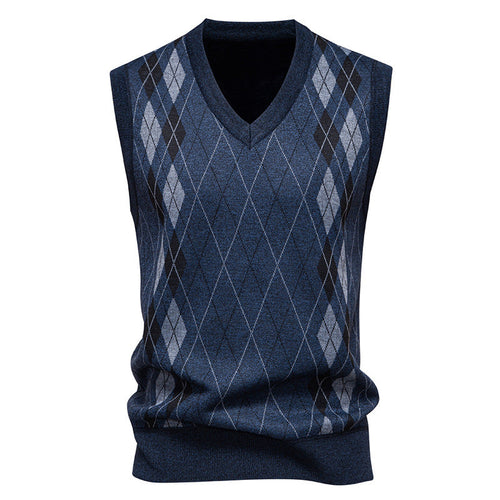 Men's Cotton-Blend Diamond-Knit Sleeveless Jumper with V-Neck