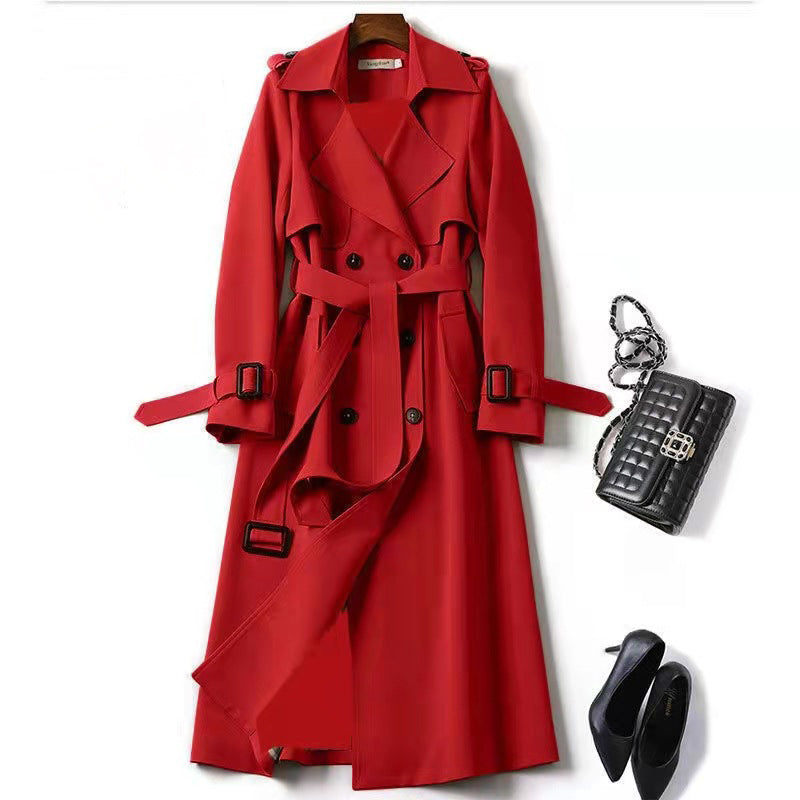 Women's Heritage Check Slim Trench Coat with Two Button Rows - Red