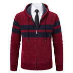 Men's Plush-Lined Knitted Zip Hoodie with Side Pockets