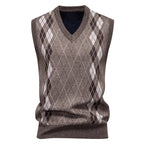 Men's Cotton-Blend Diamond-Knit Sleeveless Jumper with V-Neck