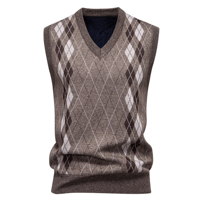 Men's Cotton-Blend Diamond-Knit Sleeveless Jumper with V-Neck