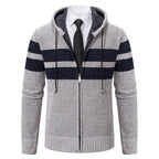 Men's Plush-Lined Knitted Zip Hoodie with Side Pockets