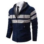 Men's Plush-Lined Knitted Zip Hoodie with Side Pockets
