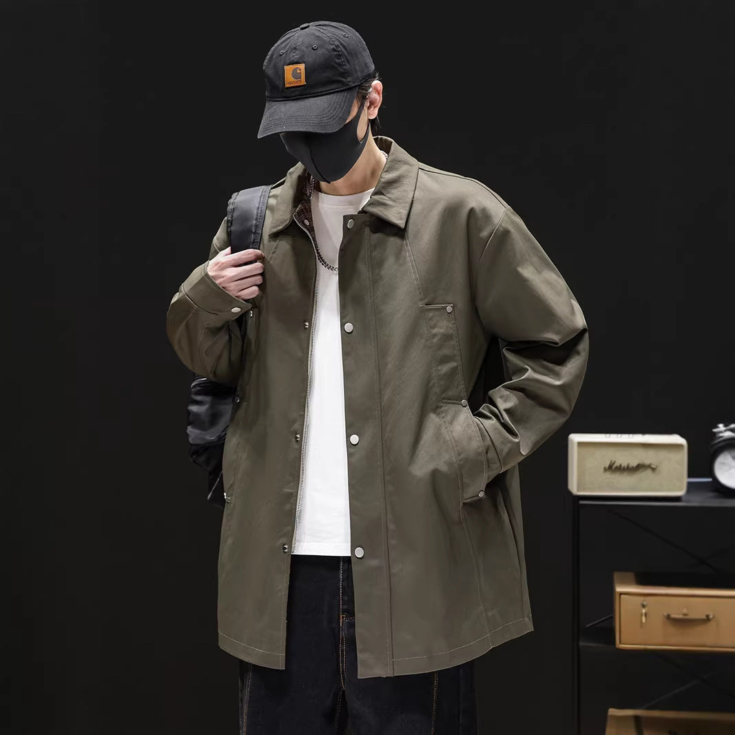 Men's Easy-Fit Beltless Longline Trench with Retro Lapels