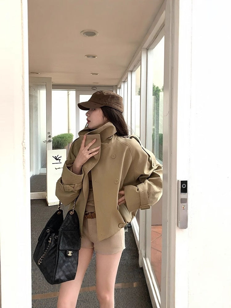 Women's Loose Stand-Collar Trench Jacket with Widening Sleeves