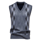 Men's Cotton-Blend Diamond-Knit Sleeveless Jumper with V-Neck