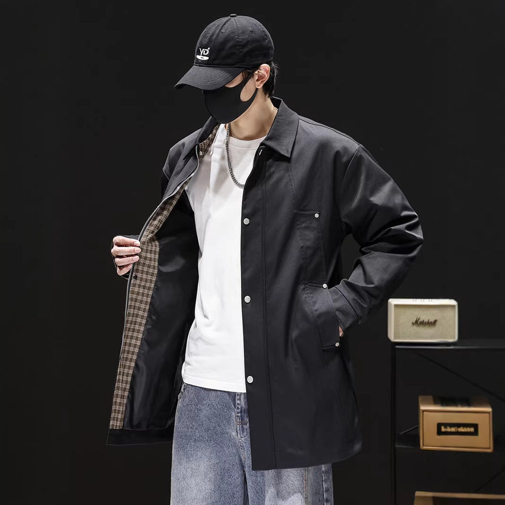 Men's Easy-Fit Beltless Longline Trench with Retro Lapels