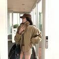 Women's Loose Stand-Collar Trench Jacket with Widening Sleeves - Khaki