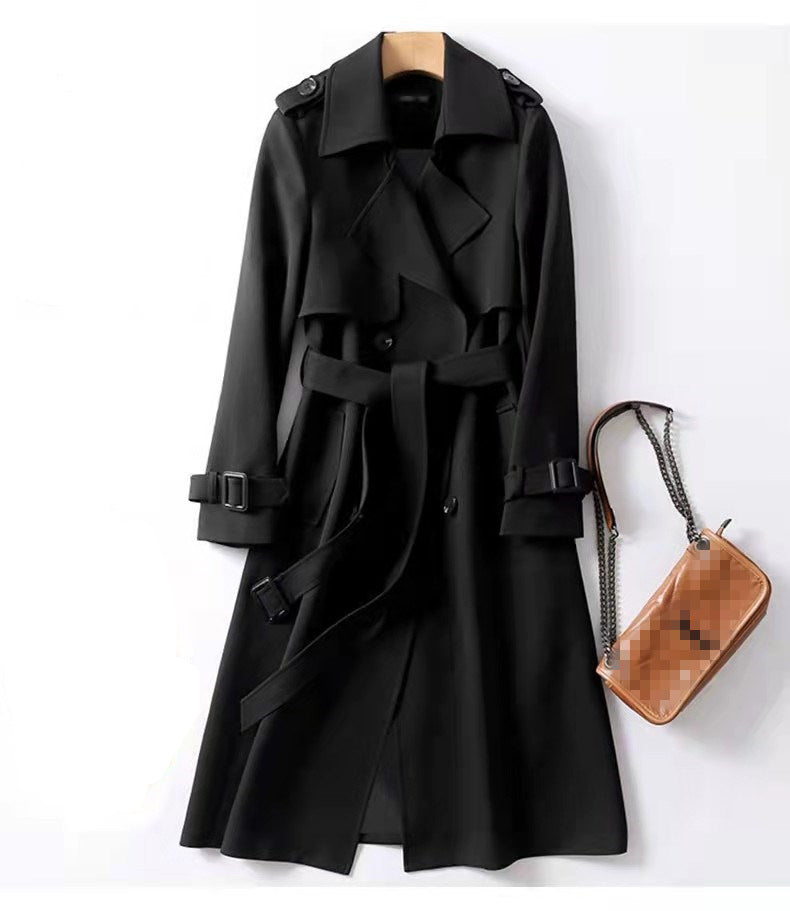 Women's Heritage Check Slim Trench Coat with Two Button Rows - Black